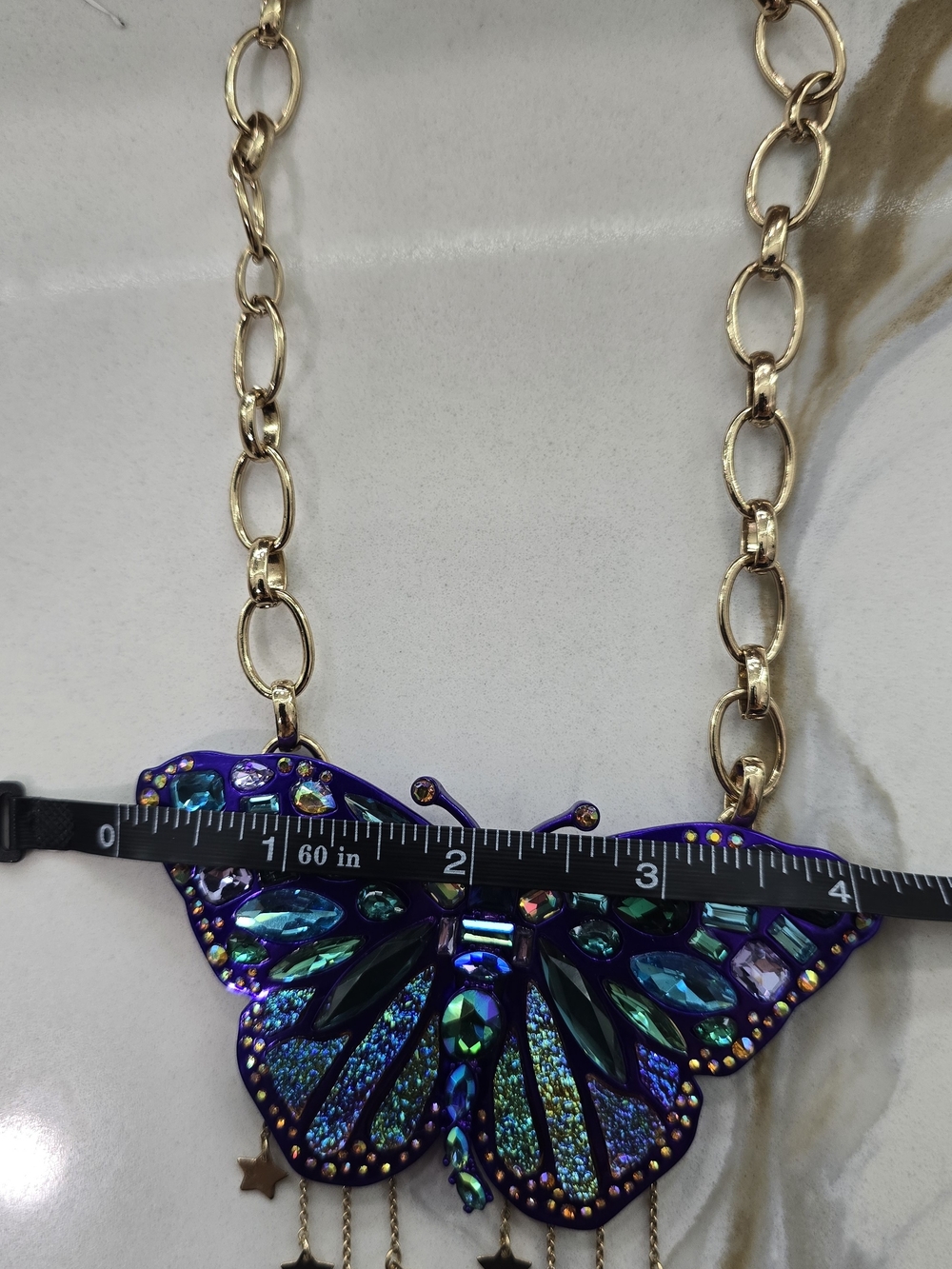 Betsey Johnson Gold-Tone Necklace with Purple & Teal Butterfly Pendant - Picture 5 of 8